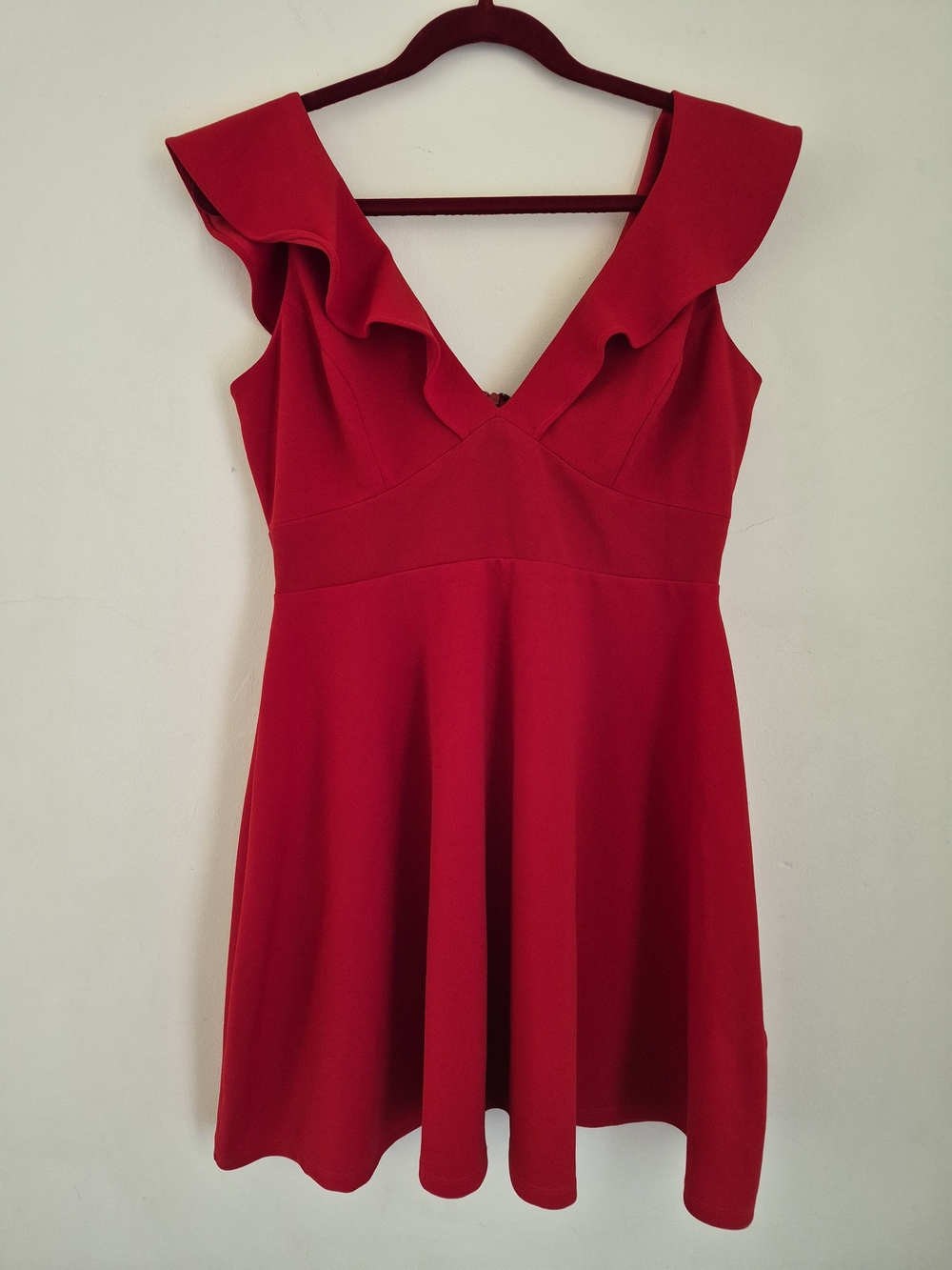 Jump 90's Vintage Red Ruffle V-Neck Mini Dress